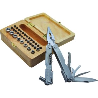Multitool "Profi", 43 Funktionen, mit hölzernem Geschenkkästchen