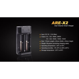 Fenix ARE-X2 Zweischacht-Ladegerät für 10440, 14500, 18650, 26650